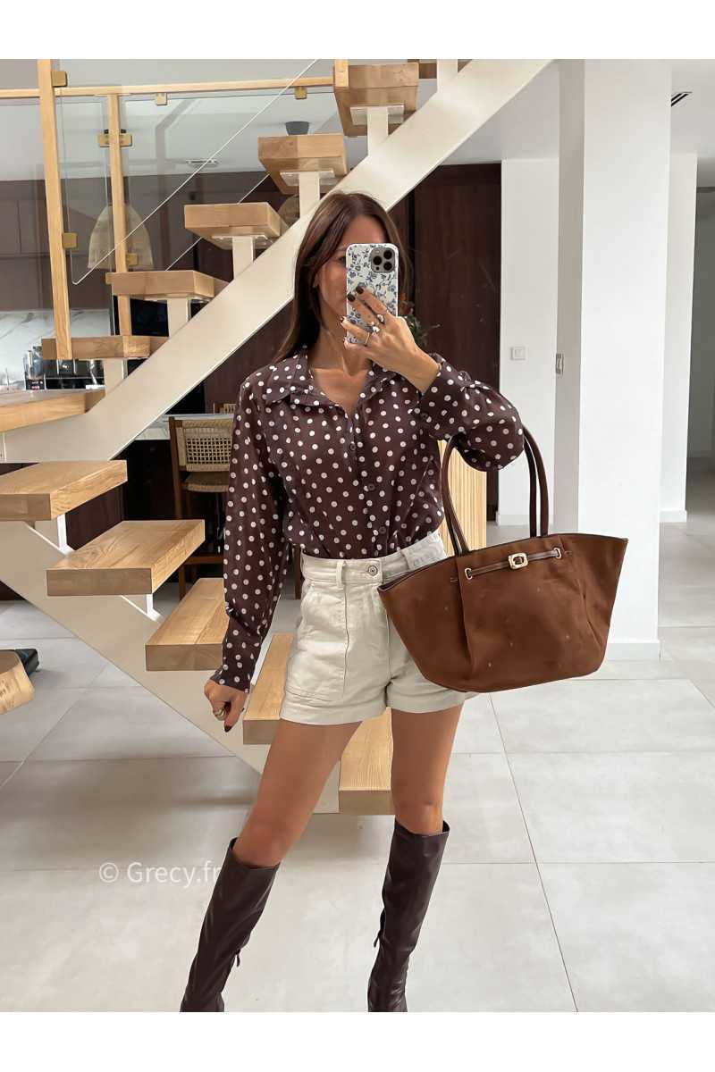 Chemise polka dots marron pois mode tendance automne grecy