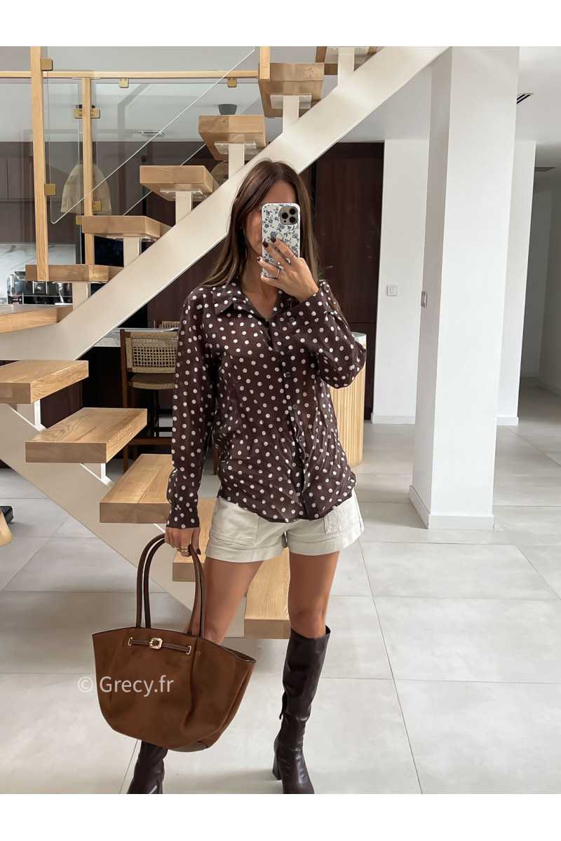Chemise polka dots marron pois mode tendance automne grecy