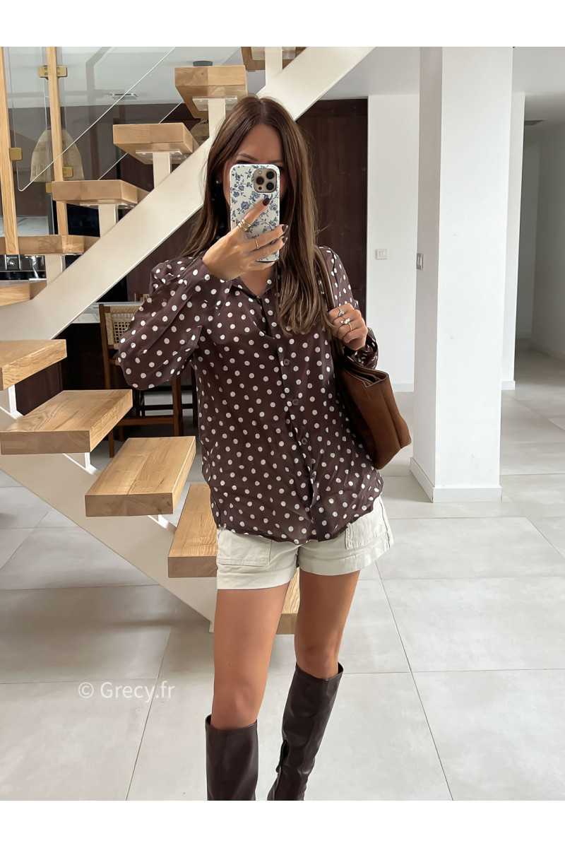 Chemise polka dots marron pois mode tendance automne grecy
