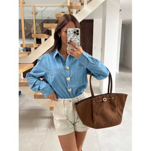 Chemise en jean boutons coeurs