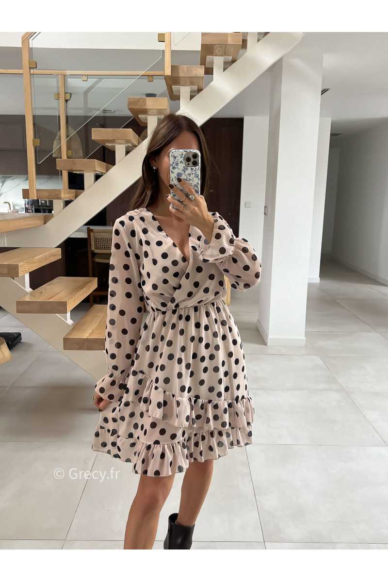 Robe beige polka dots à pois mode tendance automne grecy