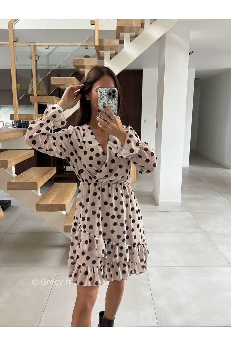 Robe beige polka dots à pois mode tendance automne grecy