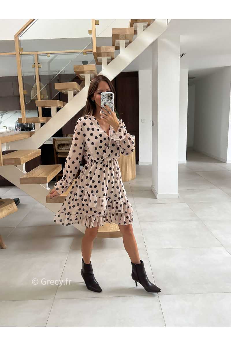 Robe beige polka dots à pois mode tendance automne grecy