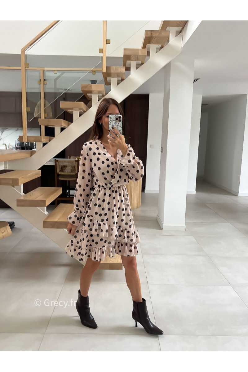 Robe beige polka dots à pois mode tendance automne grecy
