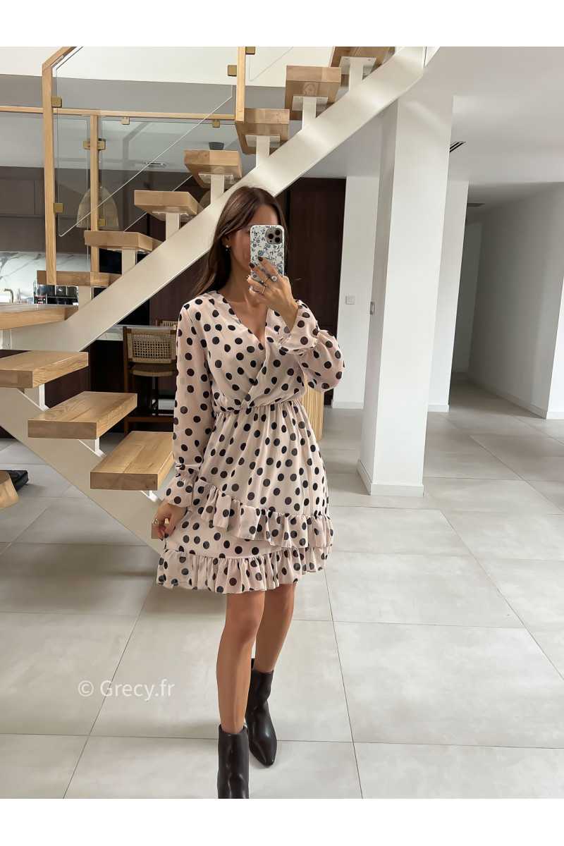 Robe beige polka dots à pois mode tendance automne grecy