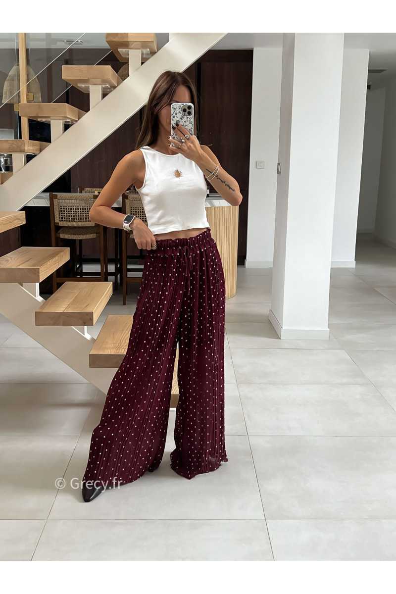 Pantalon plissé bordeaux polka dots mode tendance automne grecy