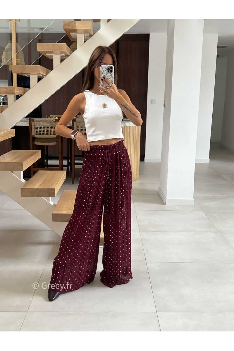 Pantalon plissé bordeaux polka dots mode tendance automne grecy