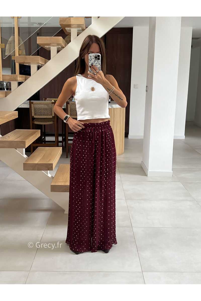 Pantalon plissé bordeaux polka dots mode tendance automne grecy