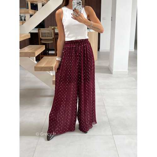 Pantalon plissé bordeaux polka dots