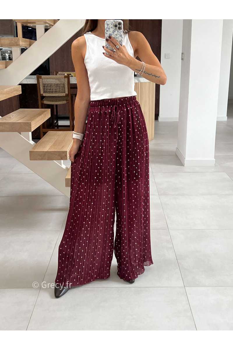 Pantalon plissé bordeaux polka dots mode tendance automne grecy