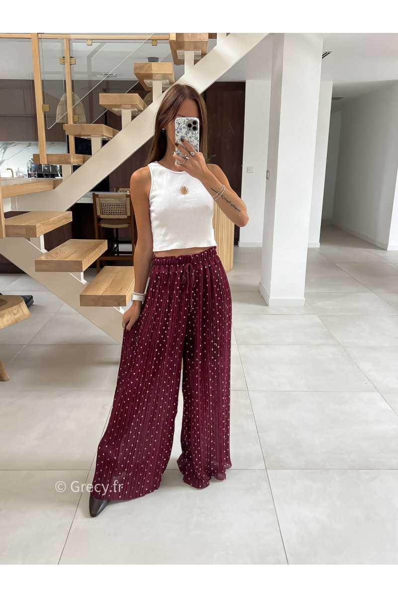 Pantalon plissé bordeaux polka dots mode tendance automne grecy