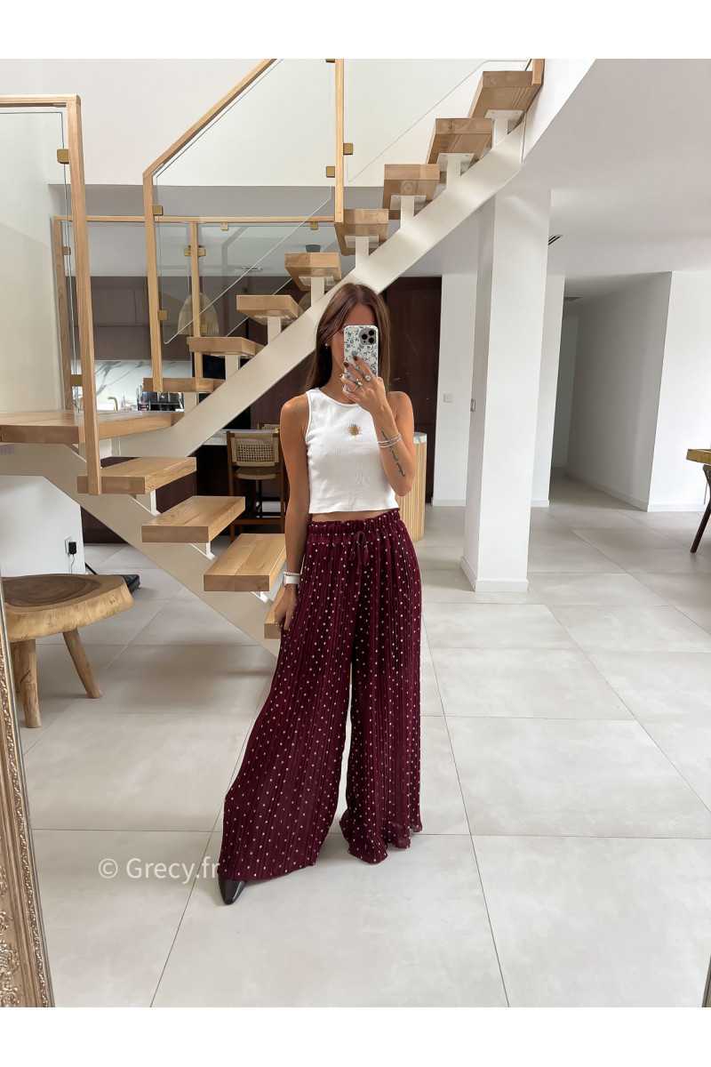 Pantalon plissé bordeaux polka dots mode tendance automne grecy
