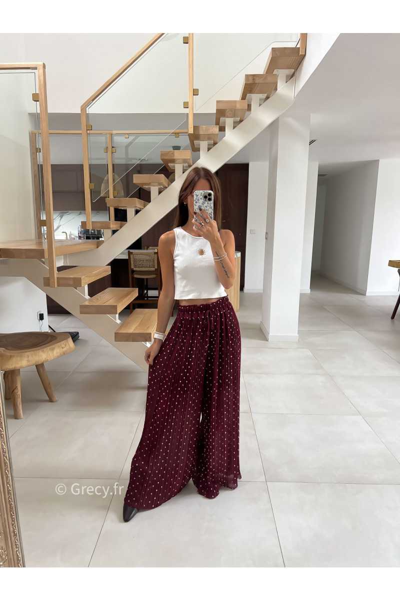 Pantalon plissé bordeaux polka dots mode tendance automne grecy