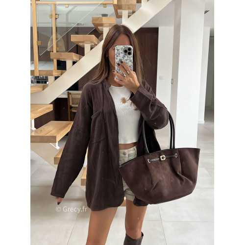 Gilet surchemise gaze de coton marron mode tendance automne grecy