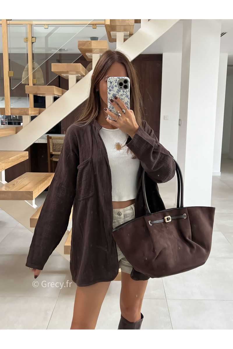 Gilet surchemise gaze de coton marron mode tendance automne grecy
