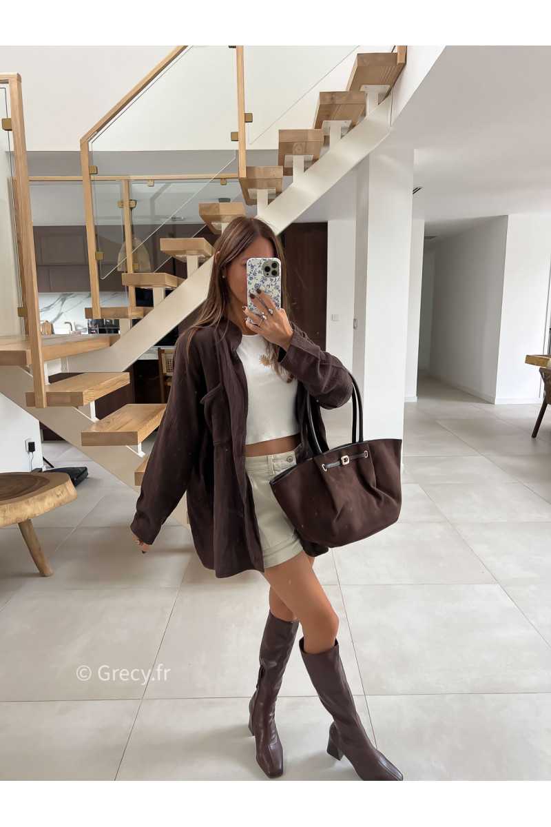 Gilet surchemise gaze de coton marron mode tendance automne grecy