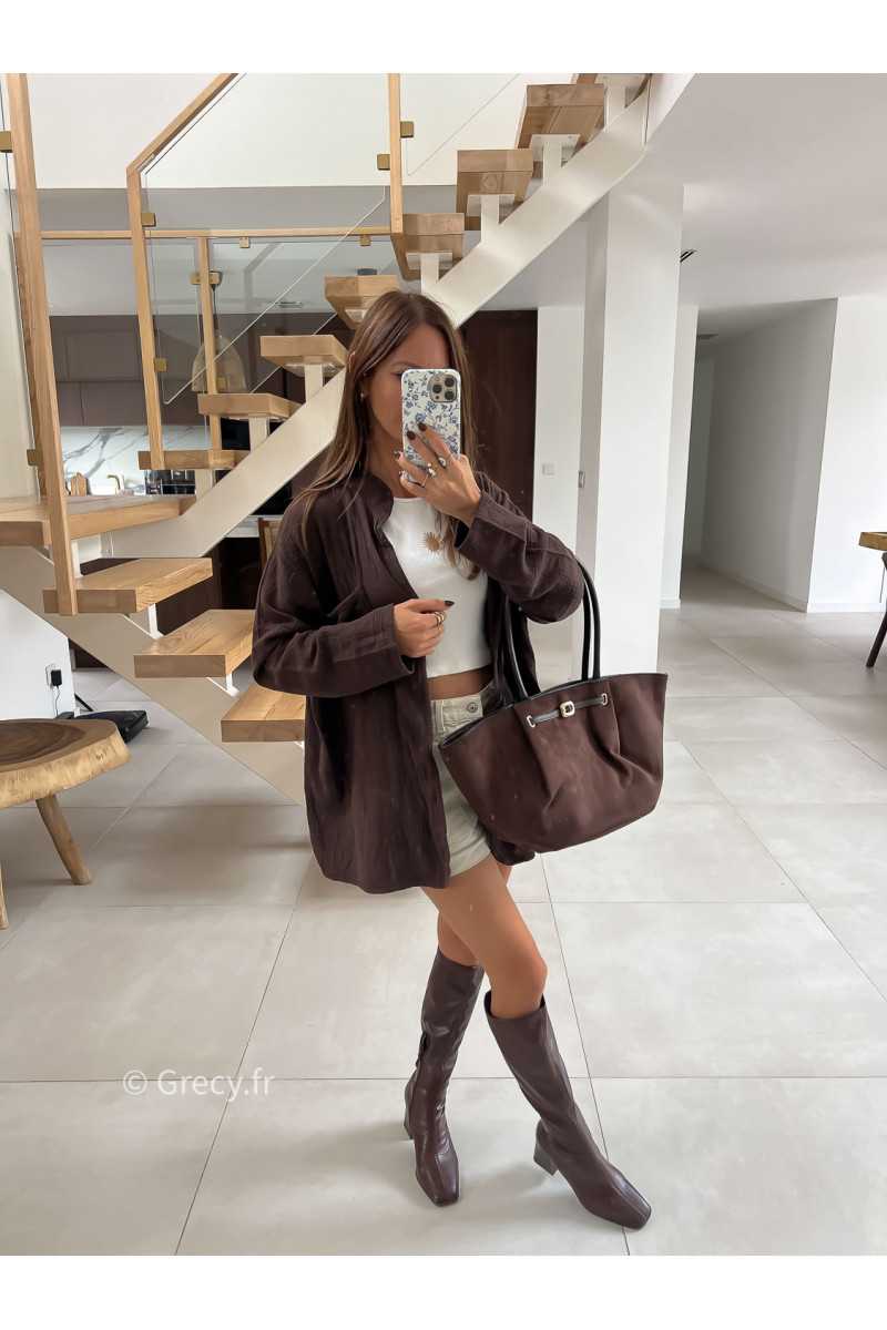 Gilet surchemise gaze de coton marron mode tendance automne grecy