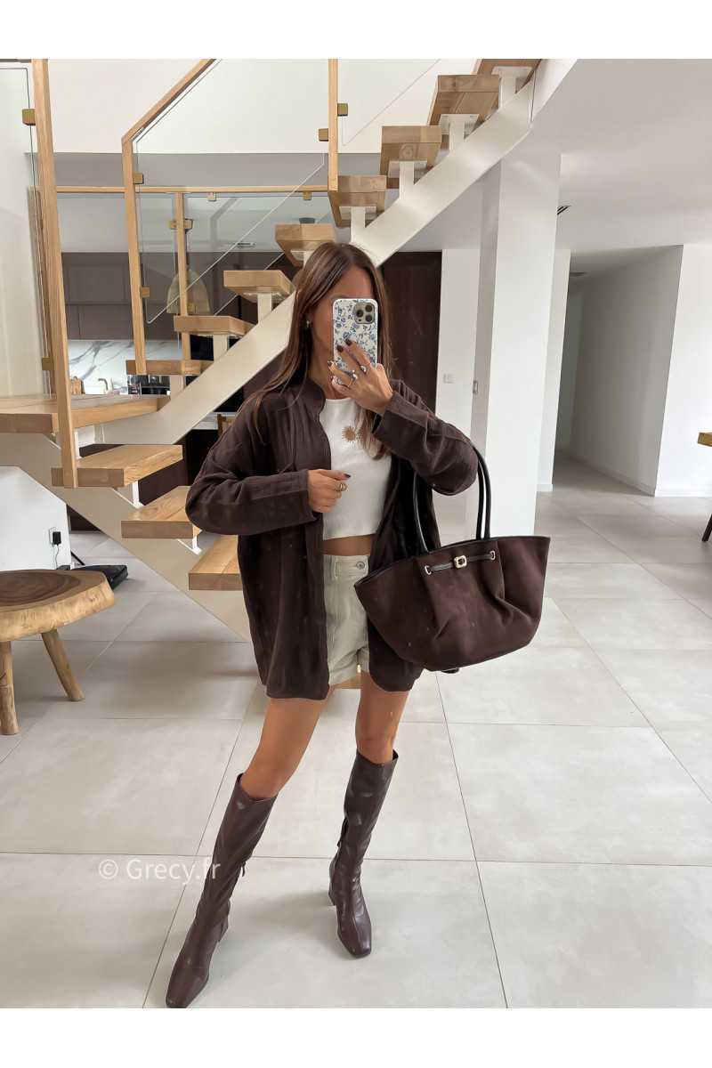 Gilet surchemise gaze de coton marron mode tendance automne grecy