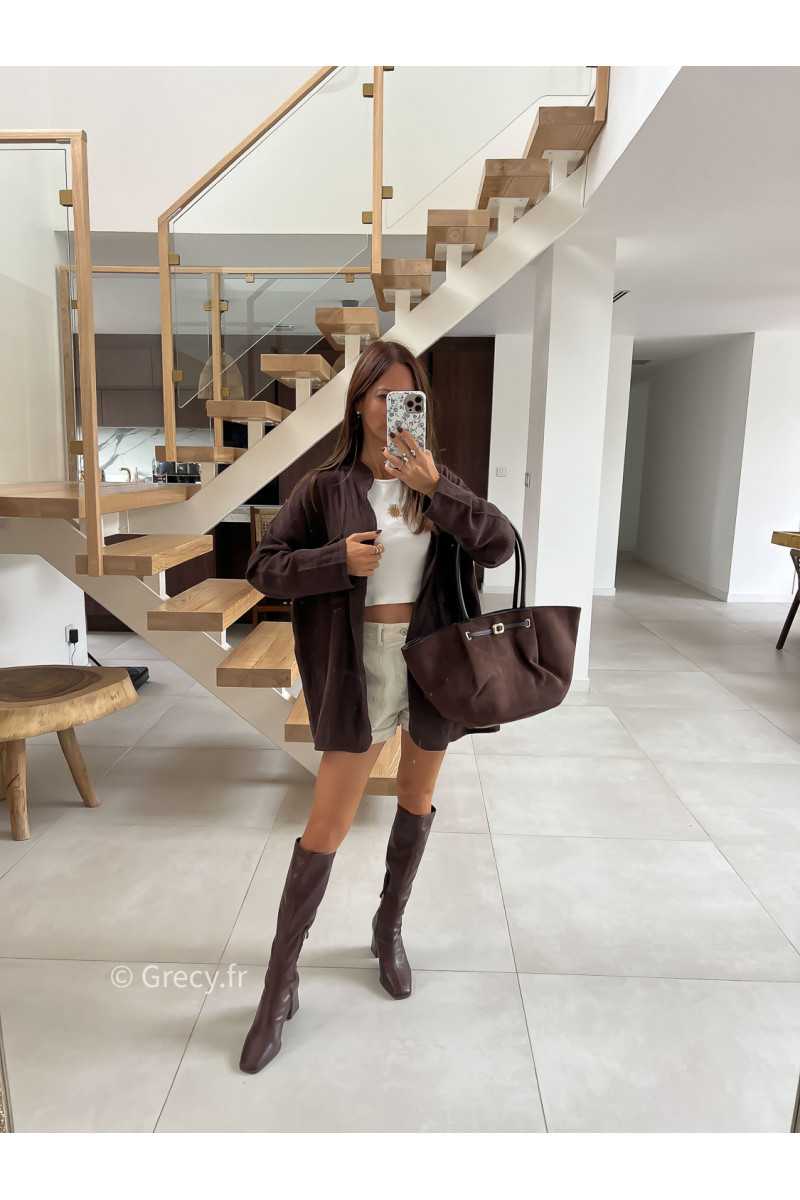 Gilet surchemise gaze de coton marron mode tendance automne grecy
