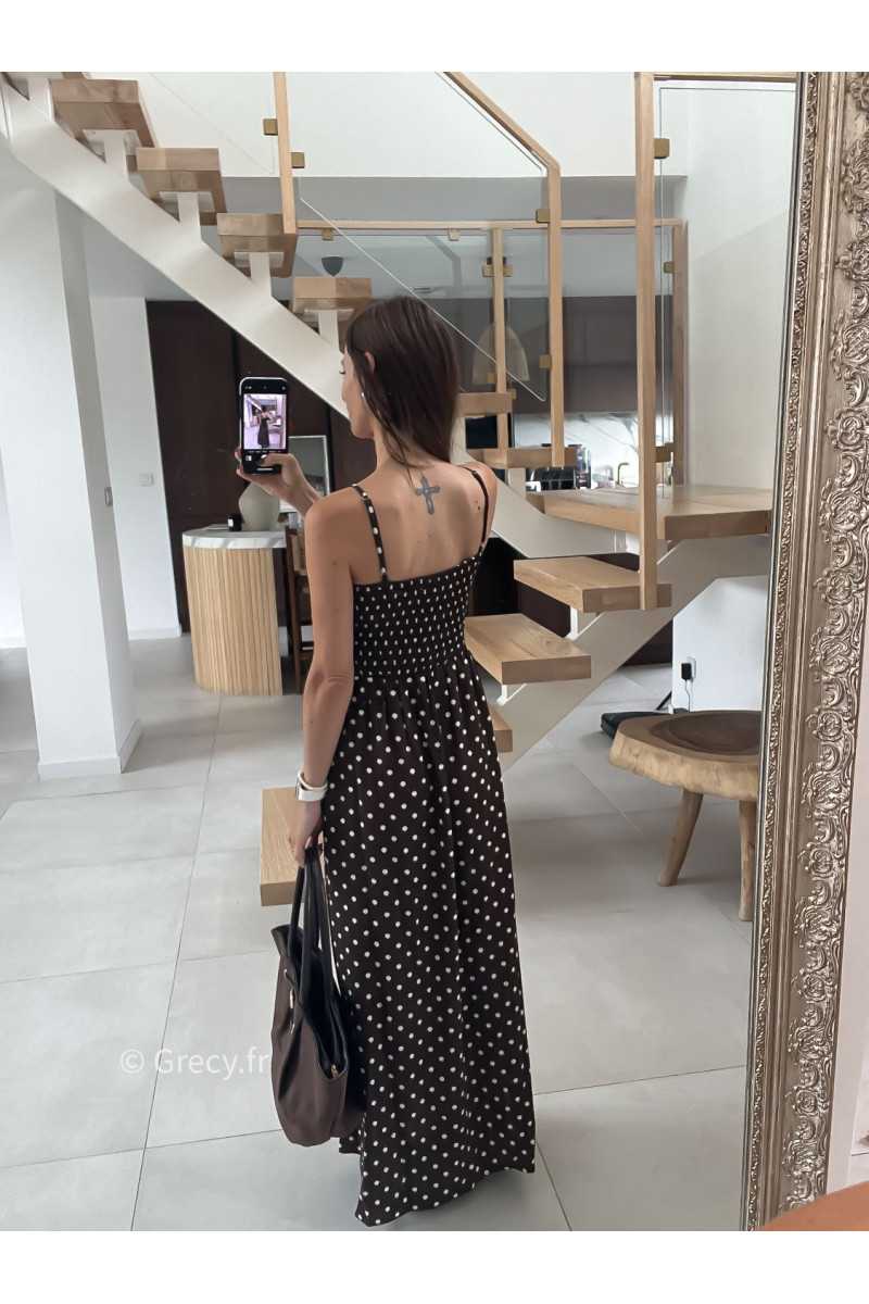 Robe longue marron polka dots mode tendance automne grecy