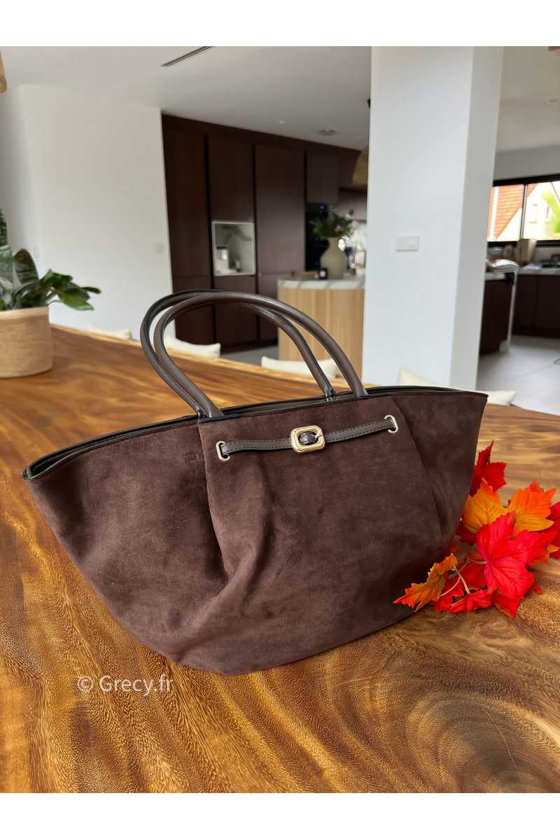 Sac cabas suédine marron chocolat mode tendance automne grecy