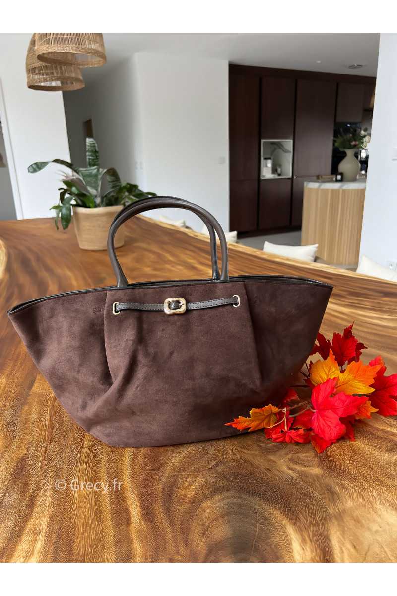 Sac cabas suédine marron chocolat mode tendance automne grecy