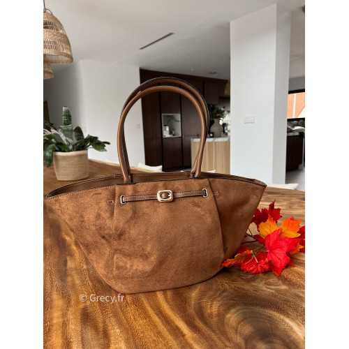 Sac cabas suédine camel chocolat mode tendance automne grecy