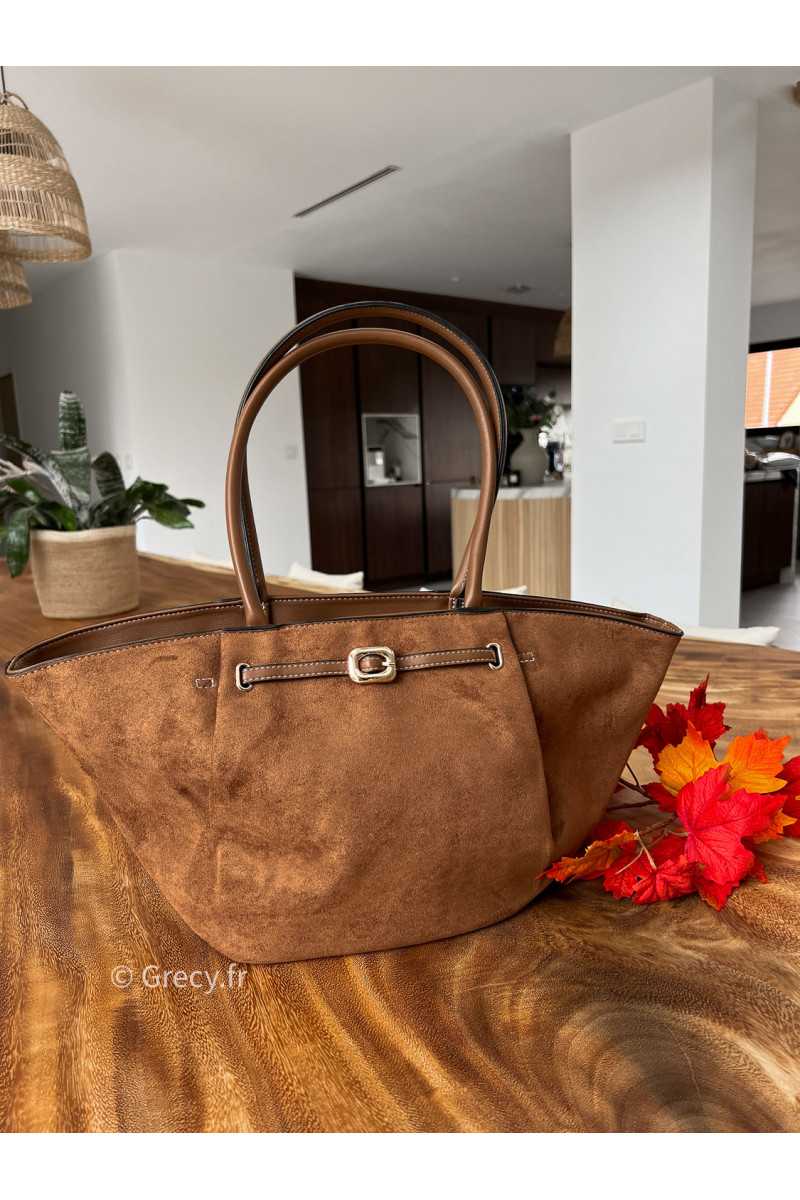 Sac cabas suédine camel chocolat mode tendance automne grecy