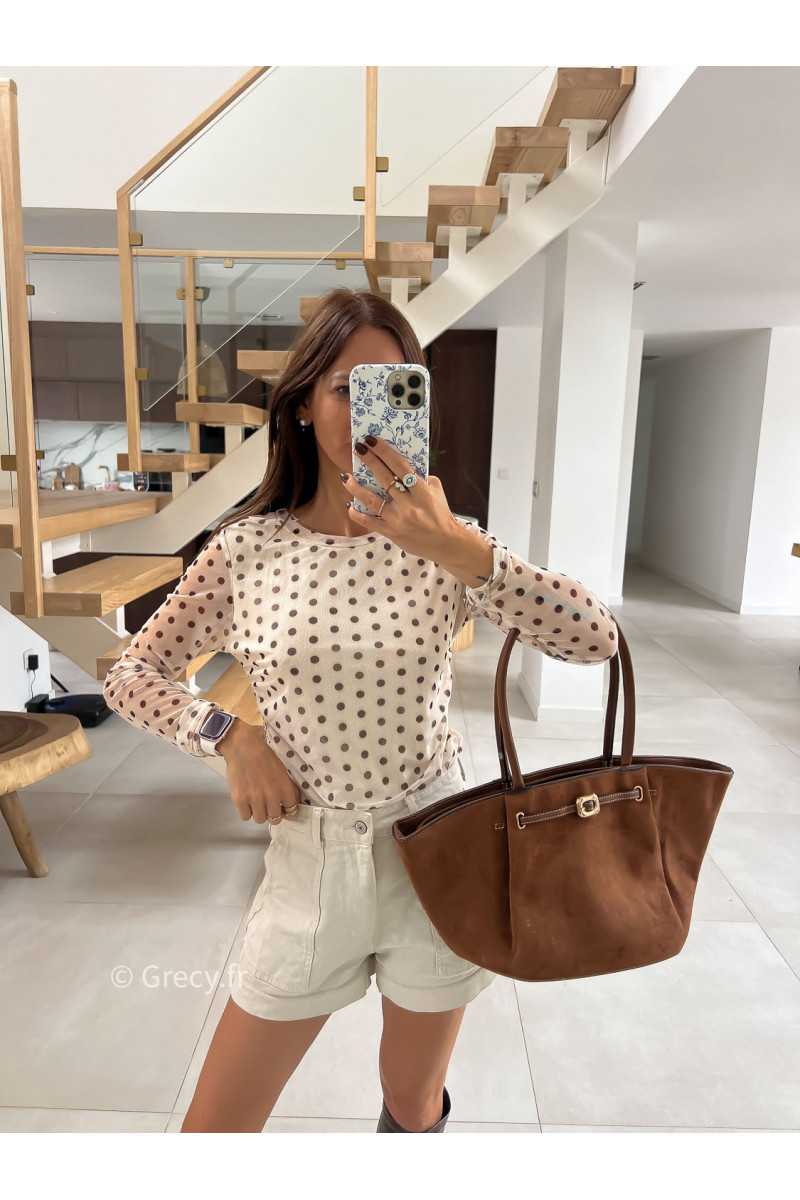 Sac cabas suédine camel chocolat mode tendance automne grecy