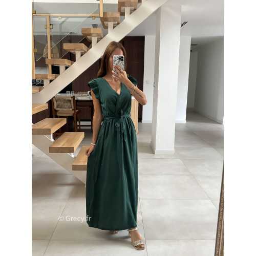 Robe longue vert sapin manches courtes