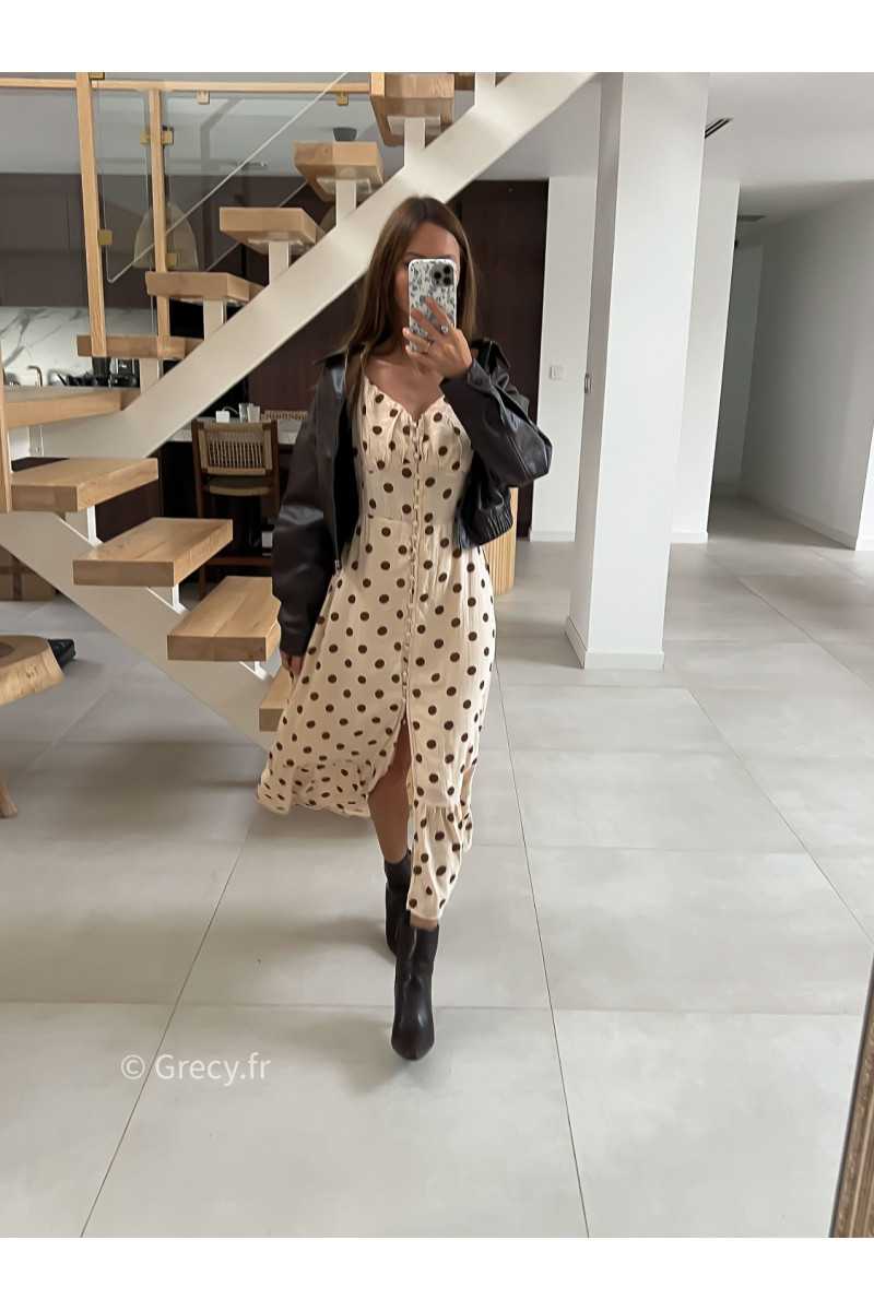 Robe longue beige polka dots mode tendance grecy look Zara mango