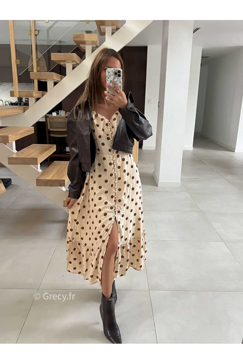 Robe longue beige polka dots mode tendance grecy look Zara mango