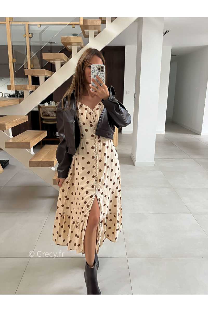 Robe longue beige polka dots mode tendance grecy look Zara mango