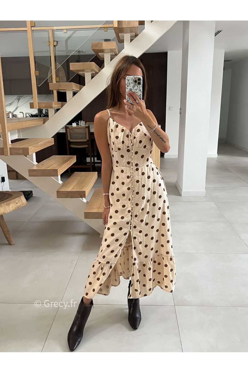 Robe longue beige polka dots mode tendance grecy look Zara mango