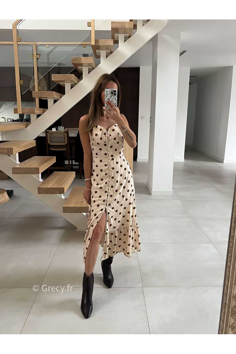 Robe longue beige polka dots mode tendance grecy look Zara mango