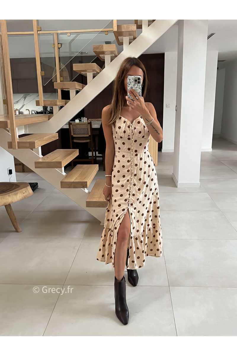 Robe longue beige polka dots mode tendance grecy look Zara mango