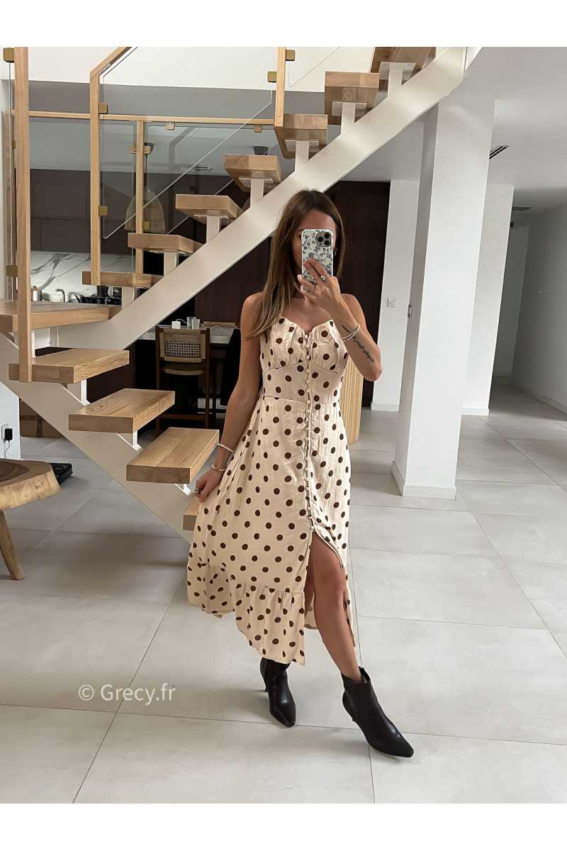 Robe longue beige polka dots mode tendance grecy look Zara mango