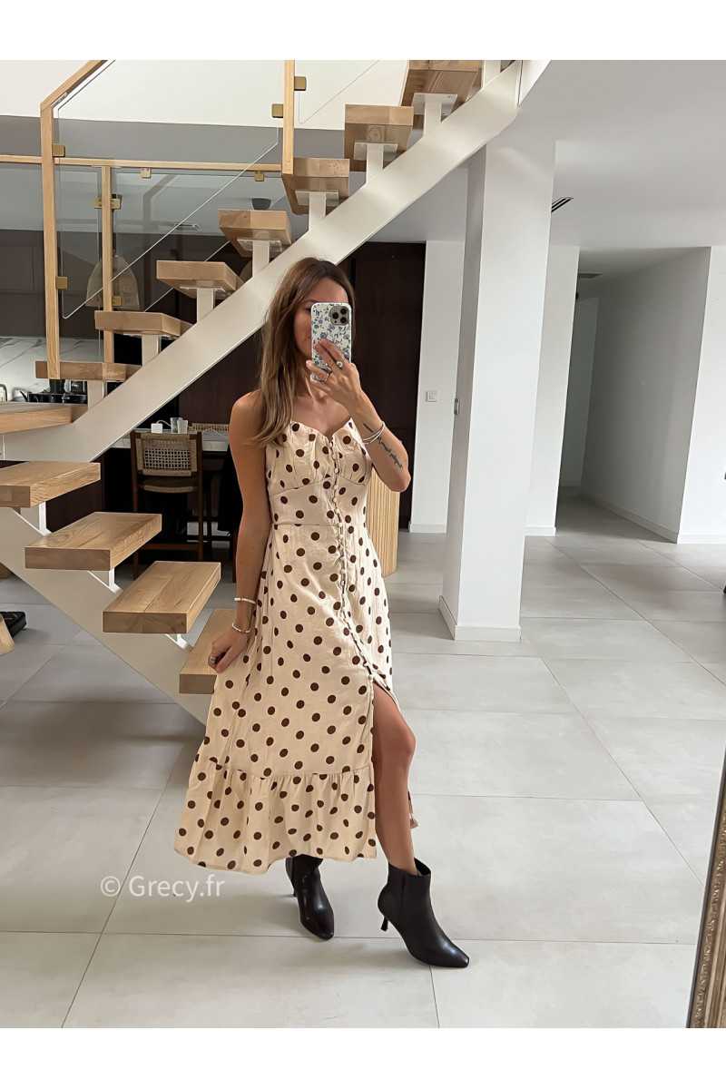 Robe longue beige polka dots mode tendance grecy look Zara mango