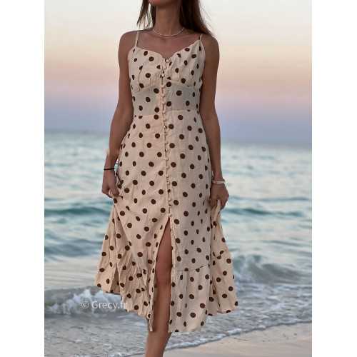 Robe longue beige polka dots