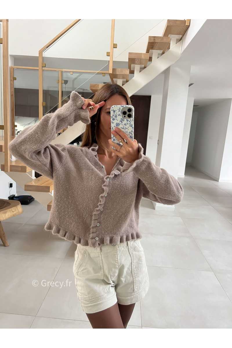 Gilet Taupe volanté en alpaga mode tendance grecy look Zara mango