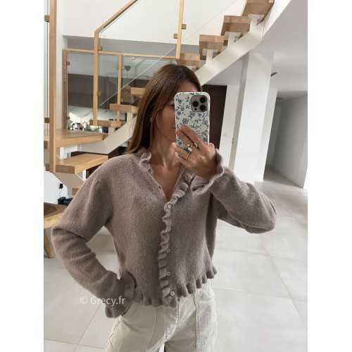 Gilet Taupe volanté en alpaga mode tendance grecy look Zara mango