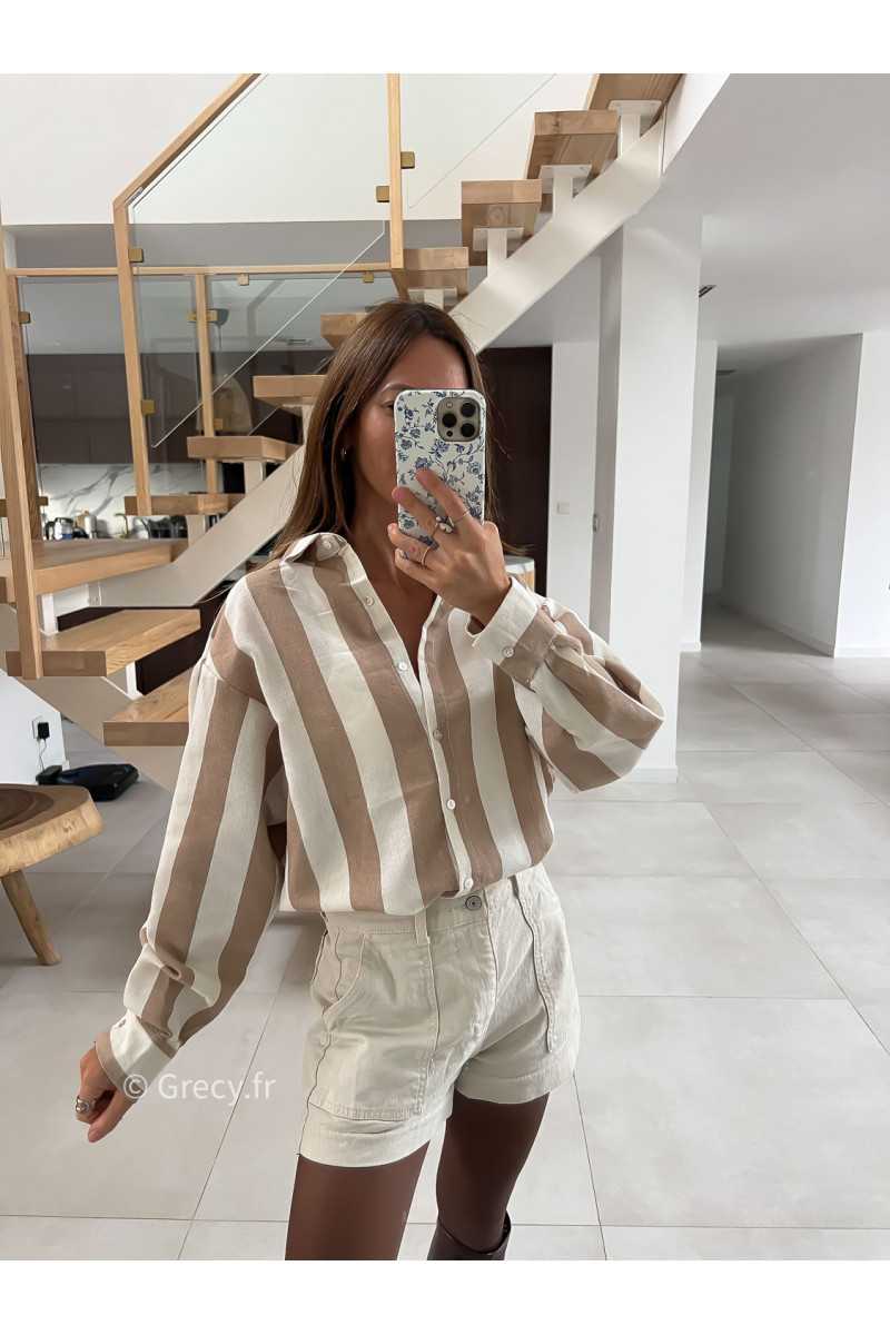 Chemise coton rayures beige mode tendance grecy look Zara mango