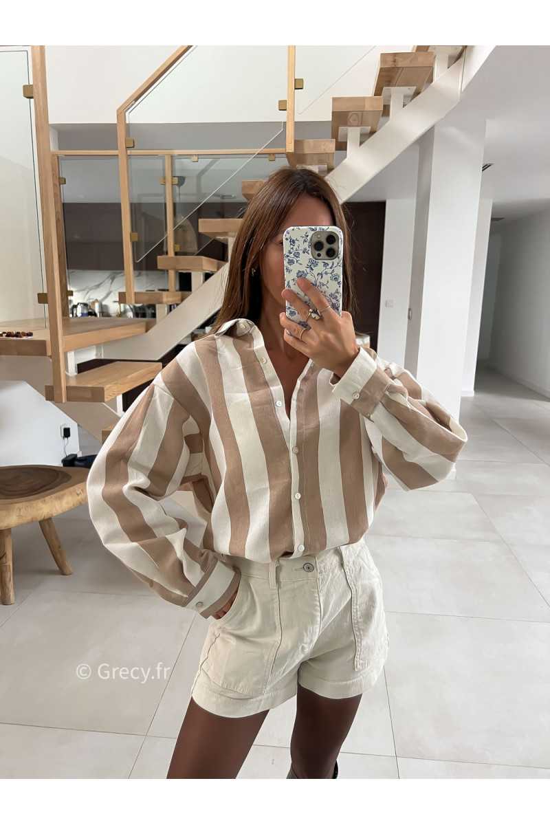 Chemise coton rayures beige mode tendance grecy look Zara mango