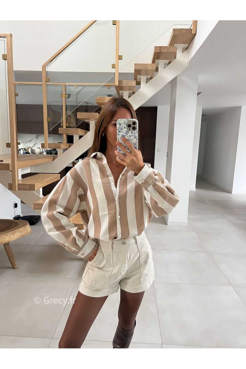 Chemise coton rayures beige mode tendance grecy look Zara mango