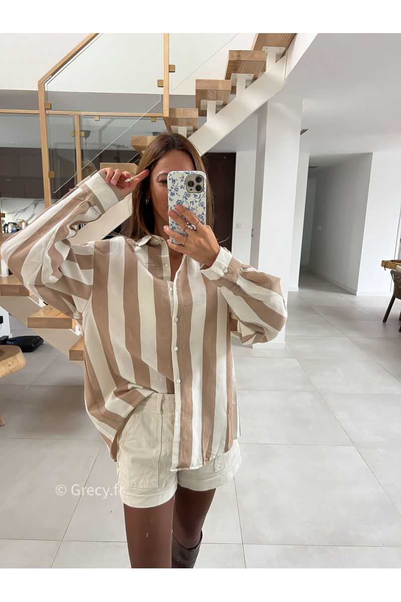 Chemise coton rayures beige mode tendance grecy look Zara mango