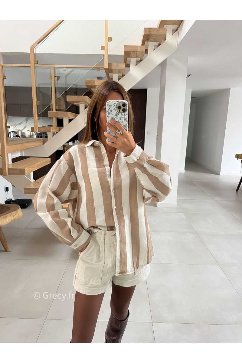 Chemise coton rayures beige mode tendance grecy look Zara mango