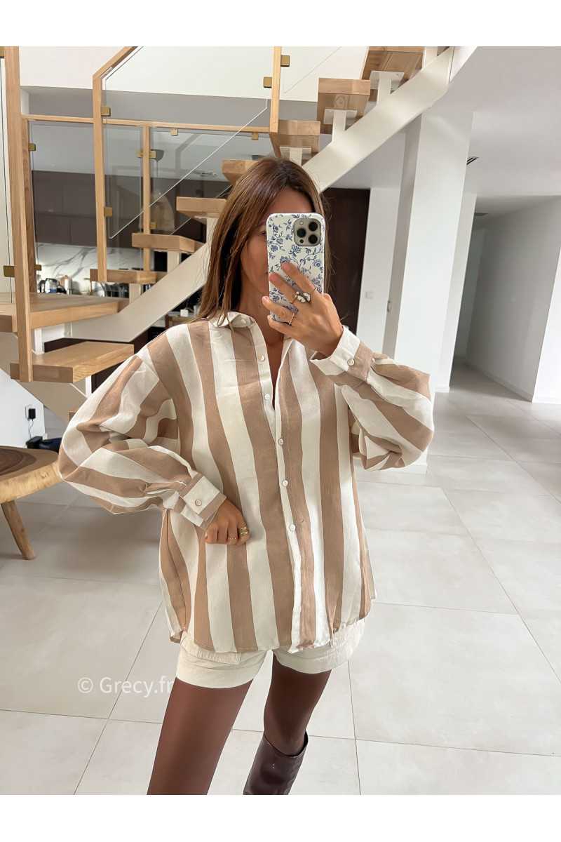 Chemise coton rayures beige mode tendance grecy look Zara mango