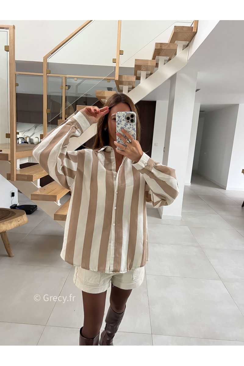 Chemise coton rayures beige mode tendance grecy look Zara mango