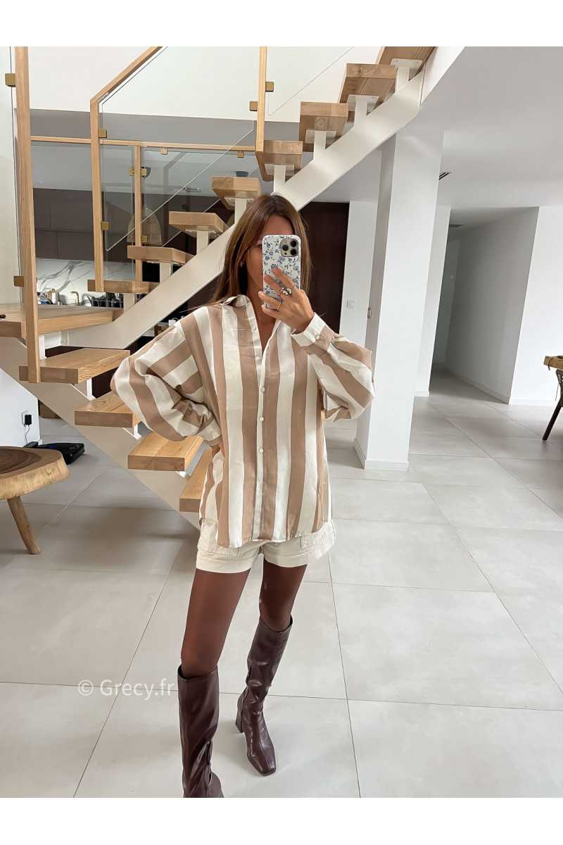 Chemise coton rayures beige mode tendance grecy look Zara mango