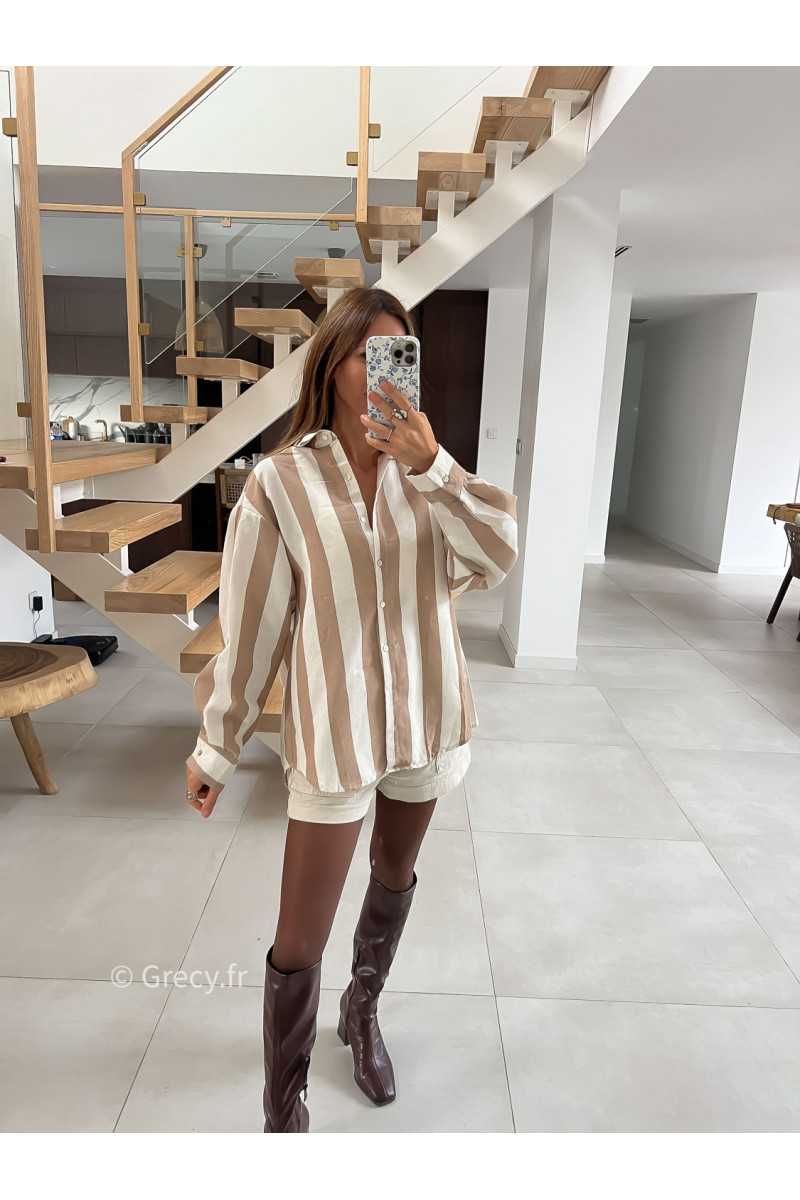 Chemise coton rayures beige mode tendance grecy look Zara mango
